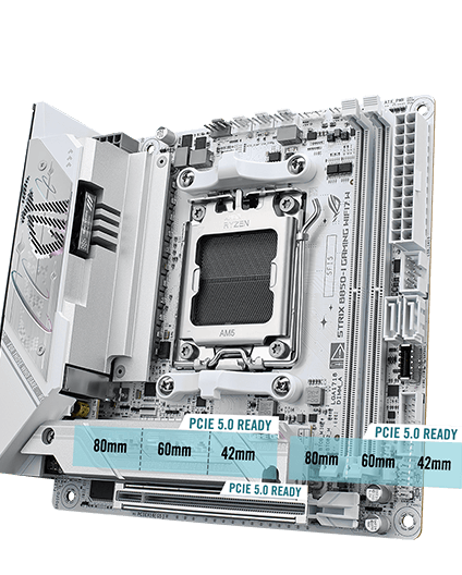 The Strix B850-I WIFI7 W PCIe 5.0 M.2 and expansion slot layout