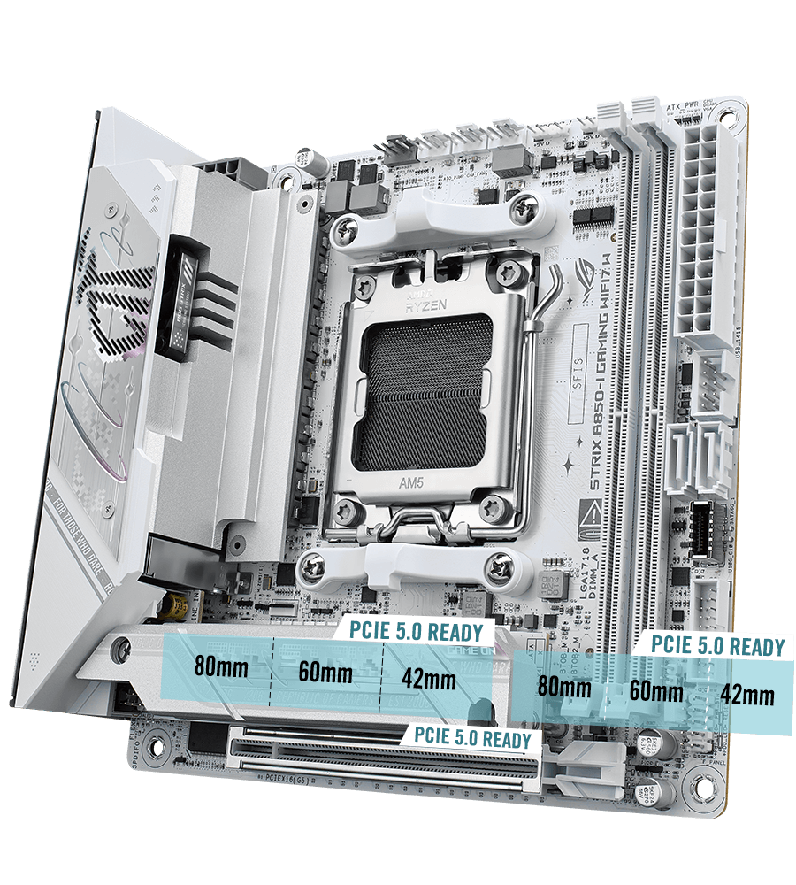 The Strix B850-I WIFI7 W PCIe 5.0 M.2 and expansion slot layout