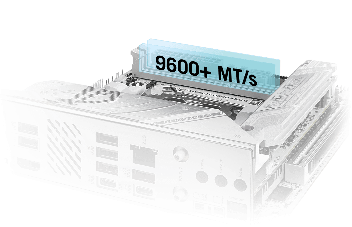 The Strix B850-I WIFI7 W lets you overclock memory up to 9600+ MT/s.