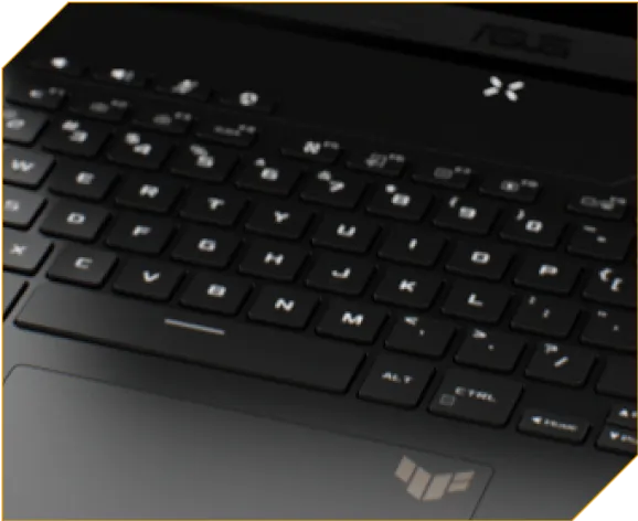 Een close-up van een laptoptoetsenbord met witte opschriften.