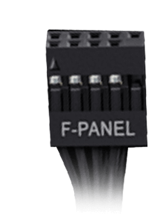 Close-up of unified front I/O connector with animatio