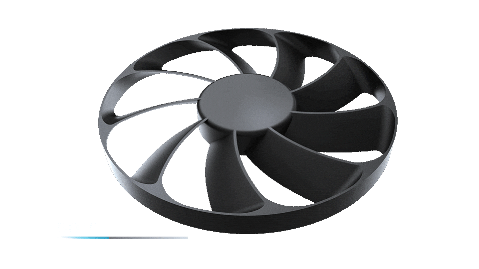 A fan spins, slows to a stop when the temperature reads 50 Celsius.