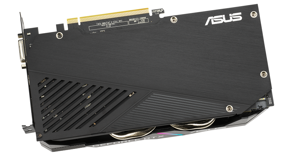 Placa posterior da placa gráfica ASUS Dual GeForce RTX 2060 EVO.