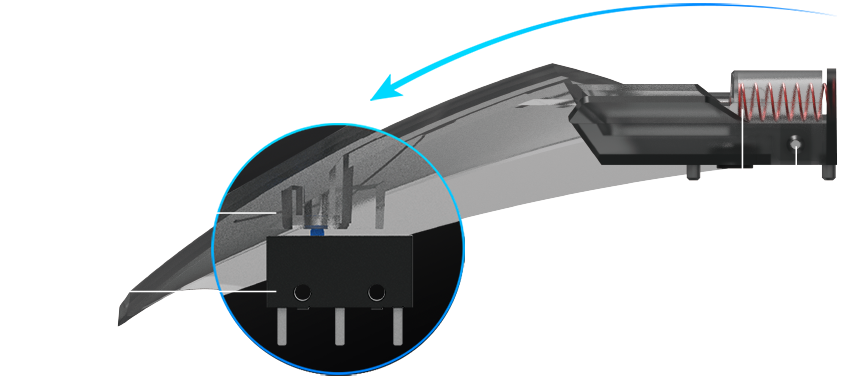 Cutaway diagram of ROG Chakram Core to show the pivoted button mechanism