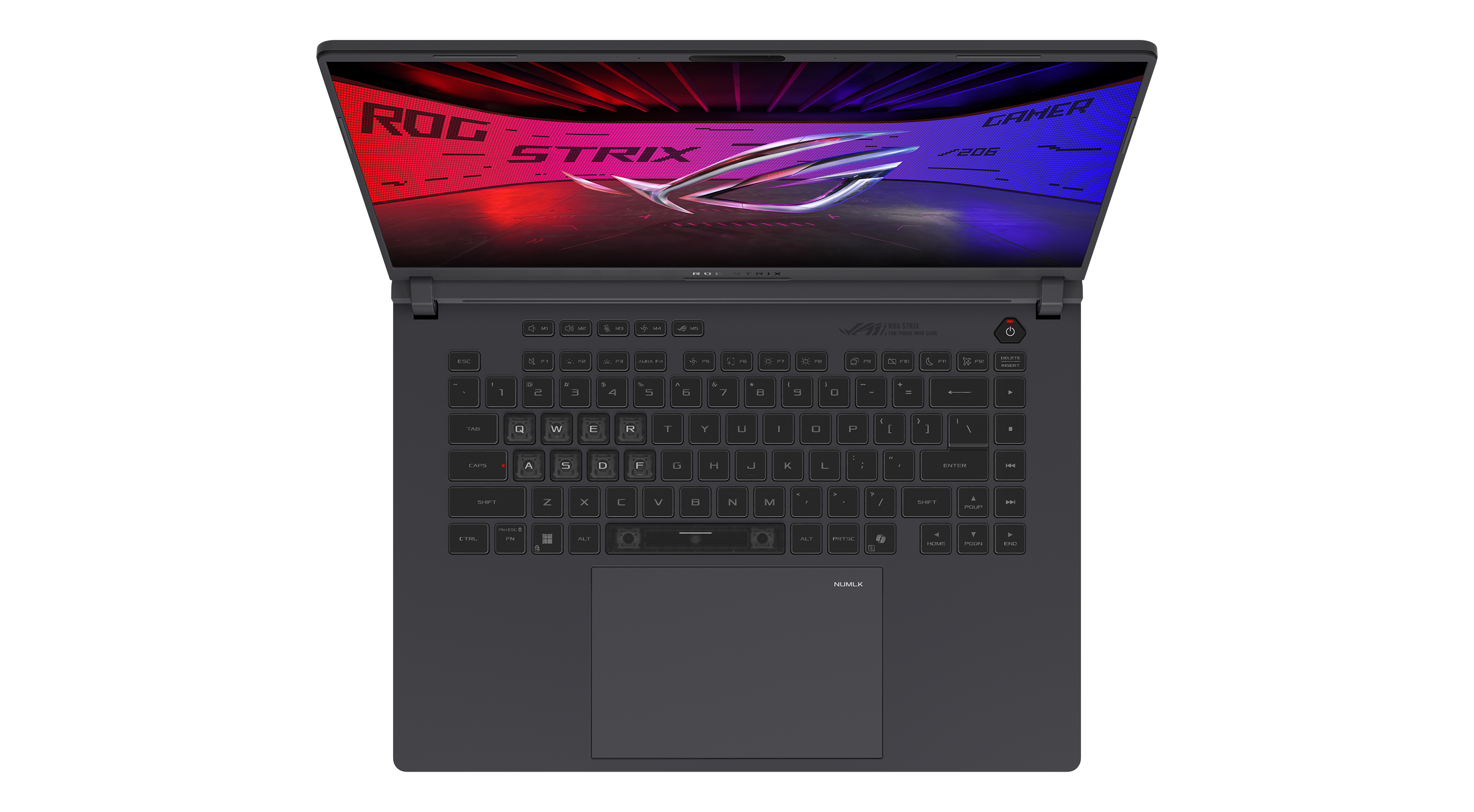 A view of the keyboard, showing Aura lighting effects