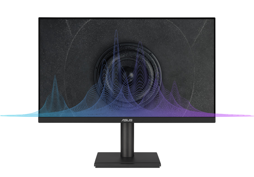 Demonstrate monitor has built-in speakers