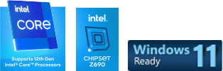 intel CORE, intel CHIPSET Z690, Windows 11 Ready logo’s