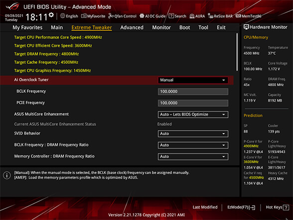 ROG UEFI BIOS UI mit Erweitertem Modus