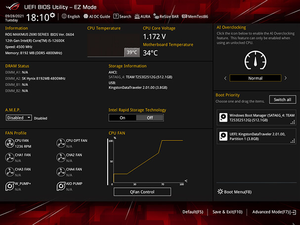 L’IU du BIOS UEFI de ROG compend le mode EZ