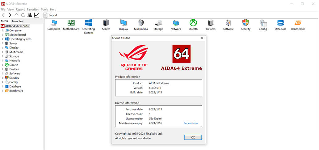 AIDA64 Extreme gebruikersinterface