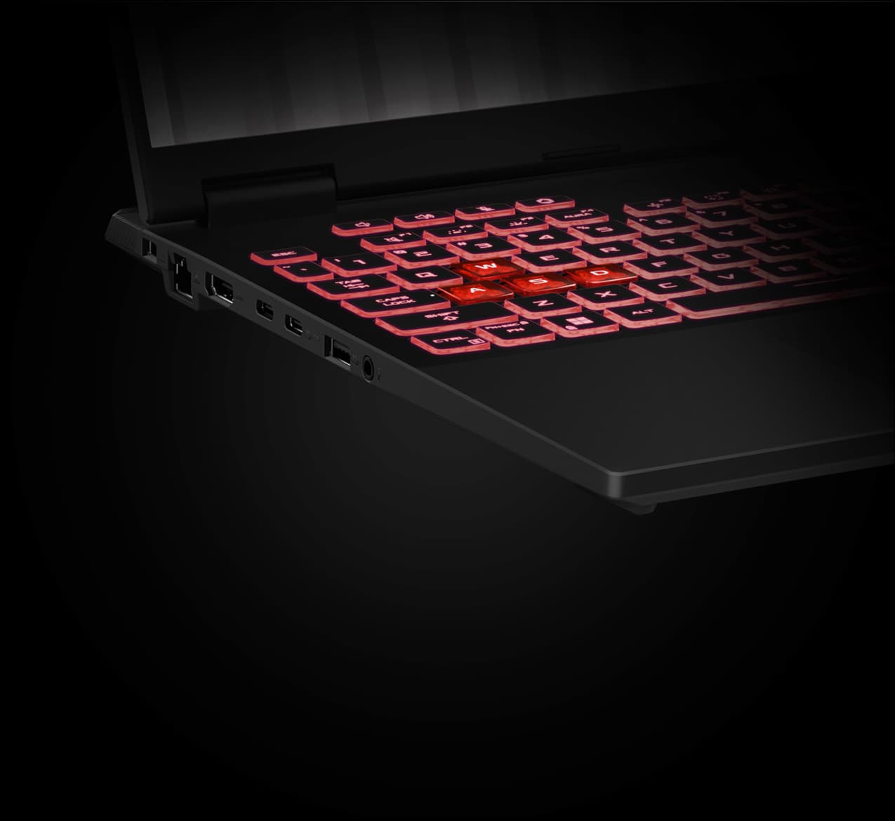 A TUF Gaming A16 with the TUF Gaming logo on screen, fully folded down to 180° to accentuate the hinge actuation range.