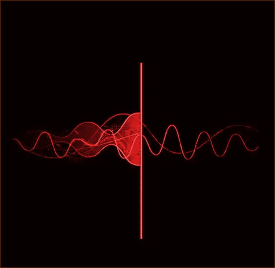 A logo with a dirty audio signal on the left side, then a bisecting vertical line, then a much cleaner audio signal on the right side.