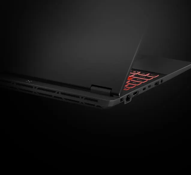 A view of the rear of the TUF Gaming A16. With emphasis on the exhaust vents under the lid hinge.