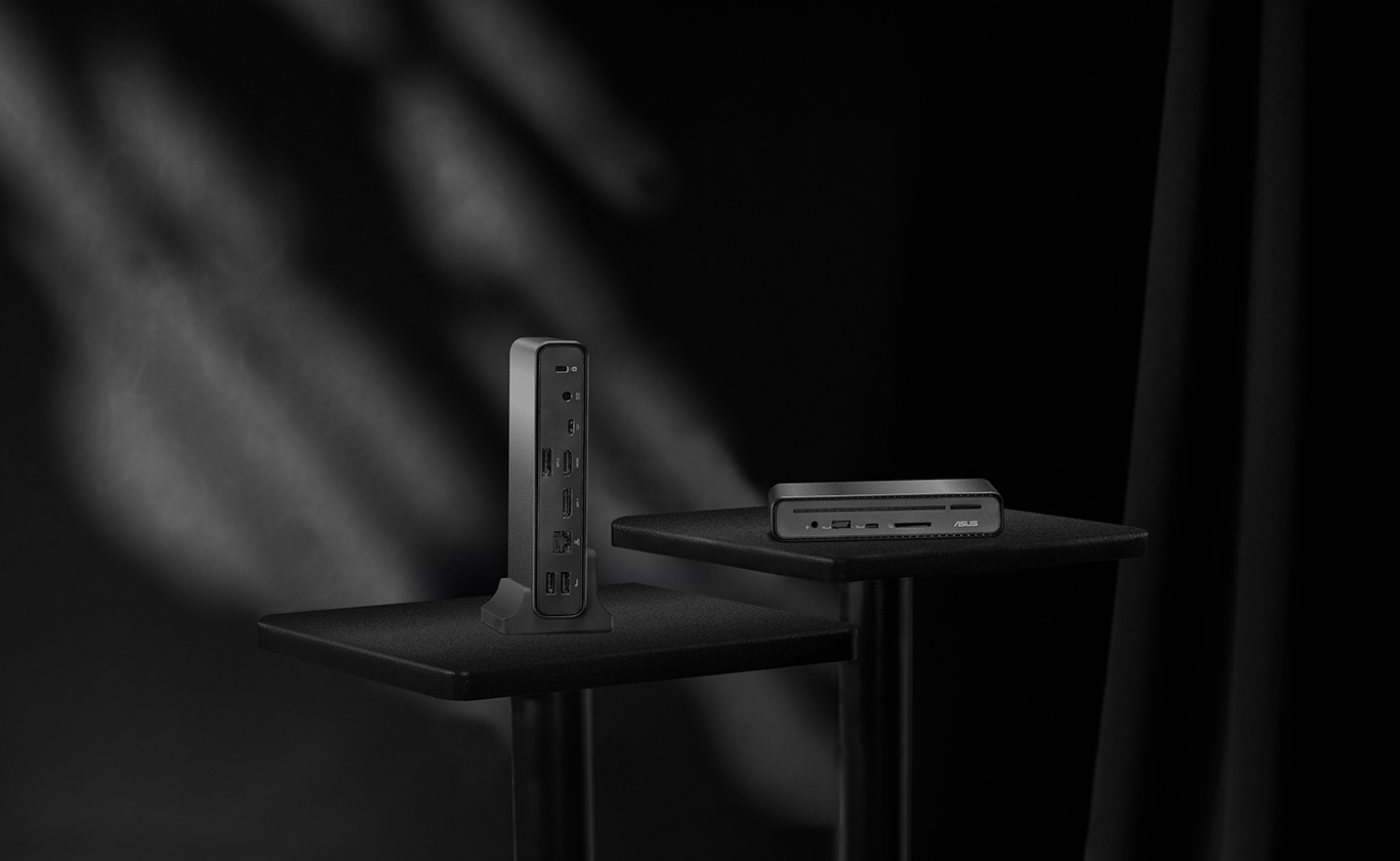 Two docks sitting on a desk.