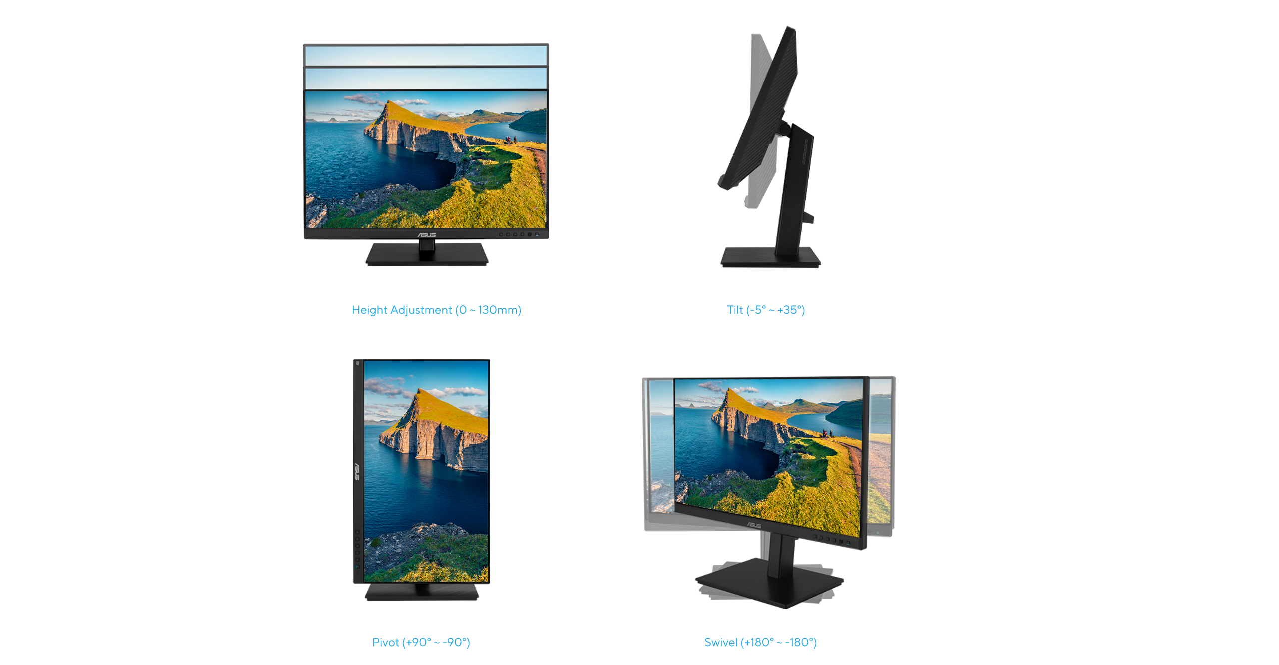Because its ergonomic stand offers tilt, swivel, pivot, and height adjustments, BE24ECSBT provides a superb range of viewing options for increased productivity and comfort.