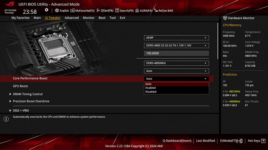 UI interface of AI Overclocking