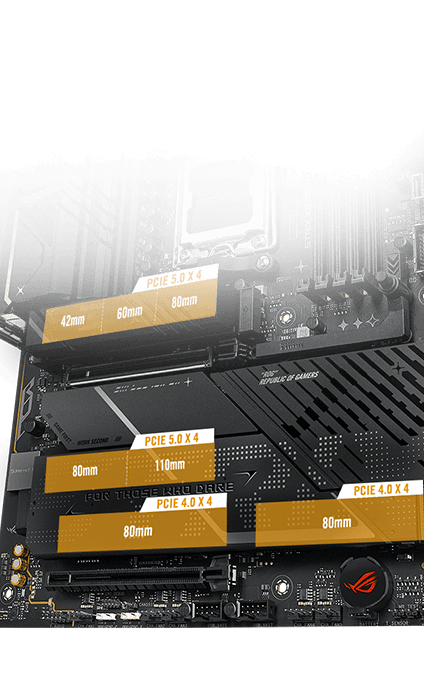 The Strix X870E-H PCIe 5.0 M.2 and expansion slot layout