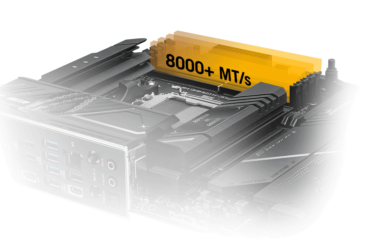 The Strix X870E-H lets you overclock memory up to 8400+ MT/s.