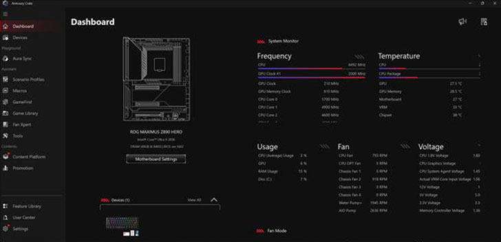 ARMOURY CRATE interface