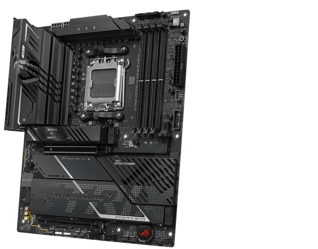 The Strix X870E-H front and back