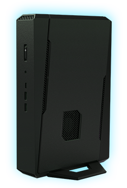 Front side of ROG NUC 2025 showing ROG eye lit up in red