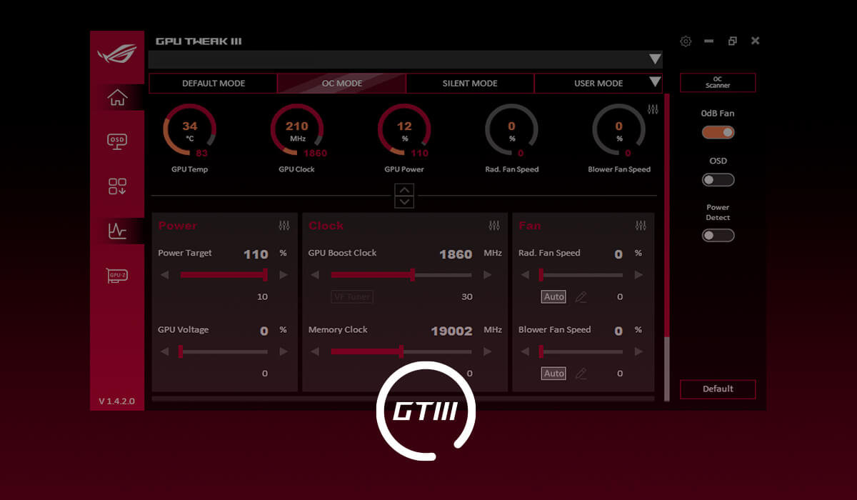 ASUS GPU Tweak III user interface