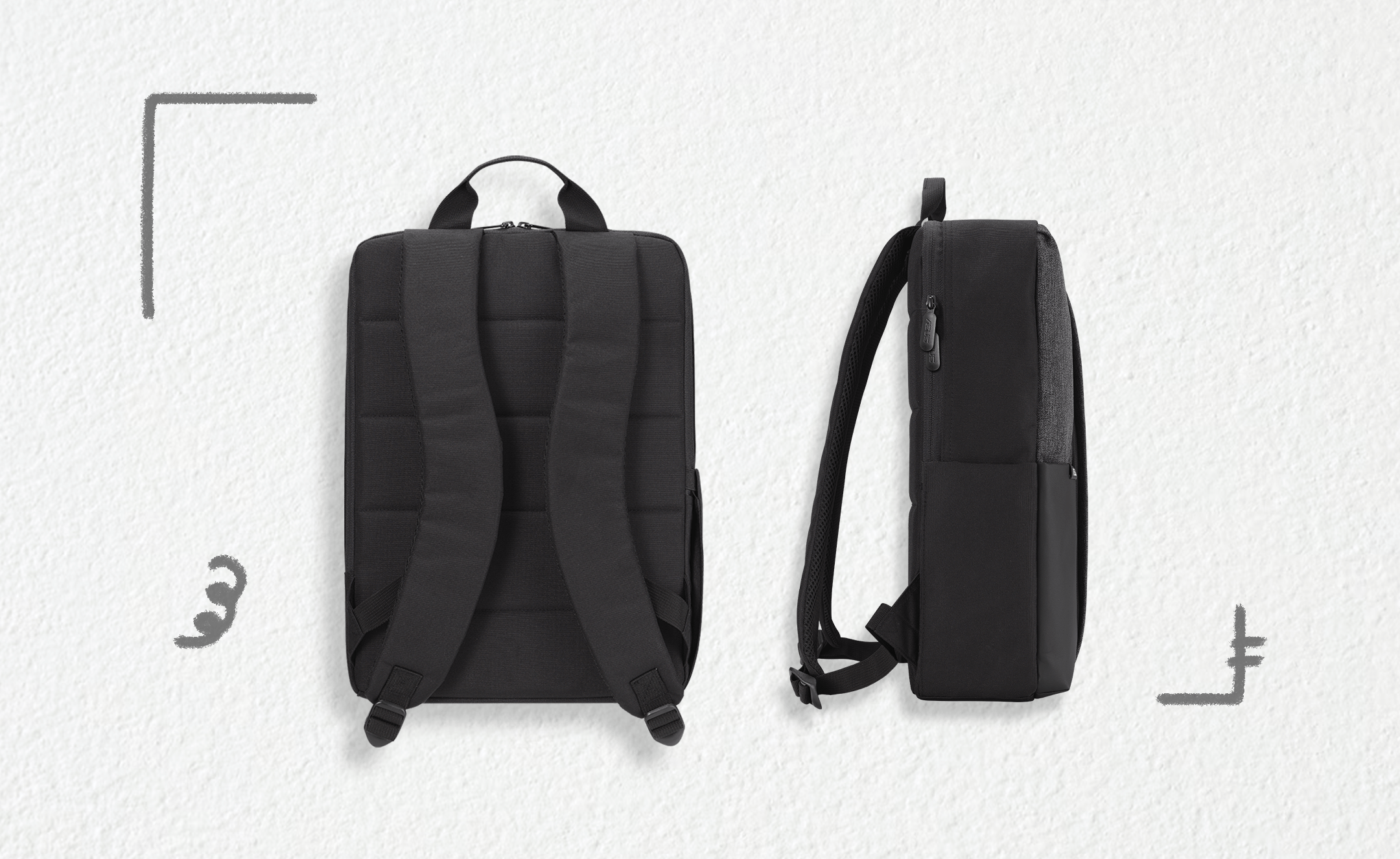 The front and side views of the ASUS AP4600 backpack.