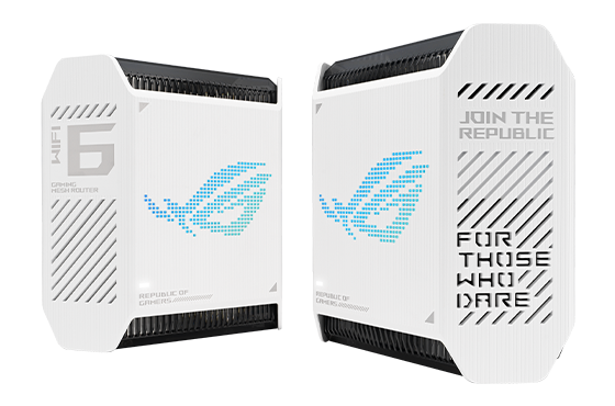 ROG Rapture GT6 in Moonlight White Edition - two packs front view with side angle