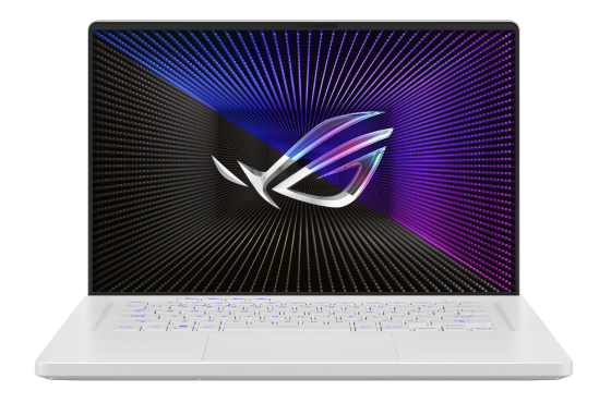 2023 Zephyrus G16 Front view with the ROG Fearless Eye logo visible on screen