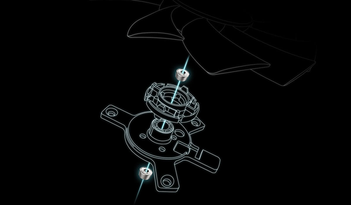Exploded view of dual-ball fan bearing design