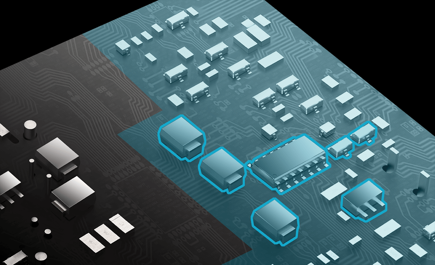 Diagram highlighting coating over a PCB