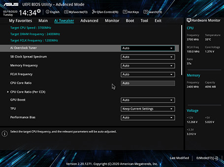 ASUS UEFI BIOS advanced mode interface