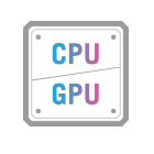 Un carré violet avec les mots CPU et GPU à l'intérieur.