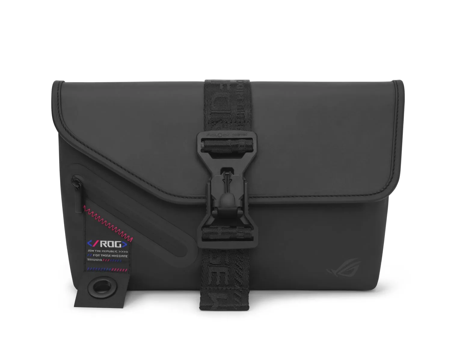 ROG SLASH Sling Bag 2.0 with carry strap hidden, on a black background