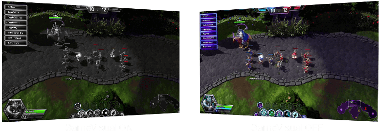 A comparison of MOBA on ROG Strix XG43UQ Xbox Edition, with and without GameVisual