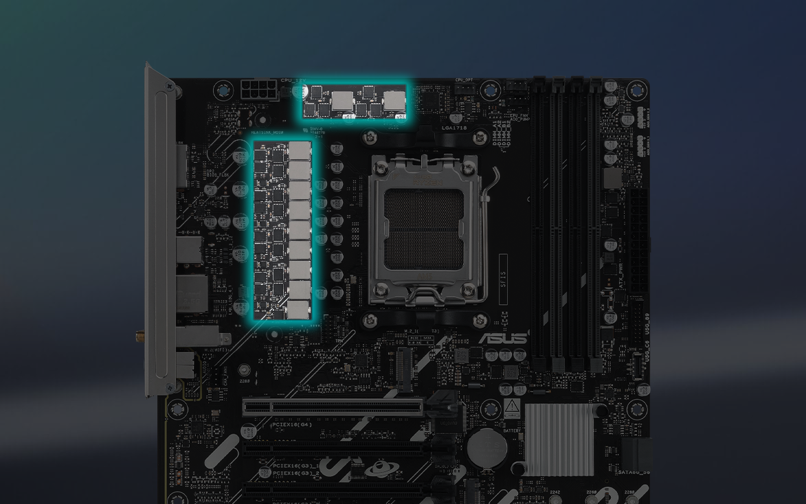 Angled top-down view of B840M MAX GAMING AX motherboard.