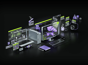 Illustration of a creative workflow with 3D modeling and video editing tools