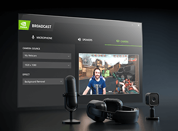 NVIDIA Broadcast interface with background removal and streaming gear