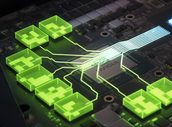 NVIDIA chip visualizing data pathways and parallel processing