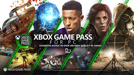 Xbox Game Pass for PC promotional banner with various game characters