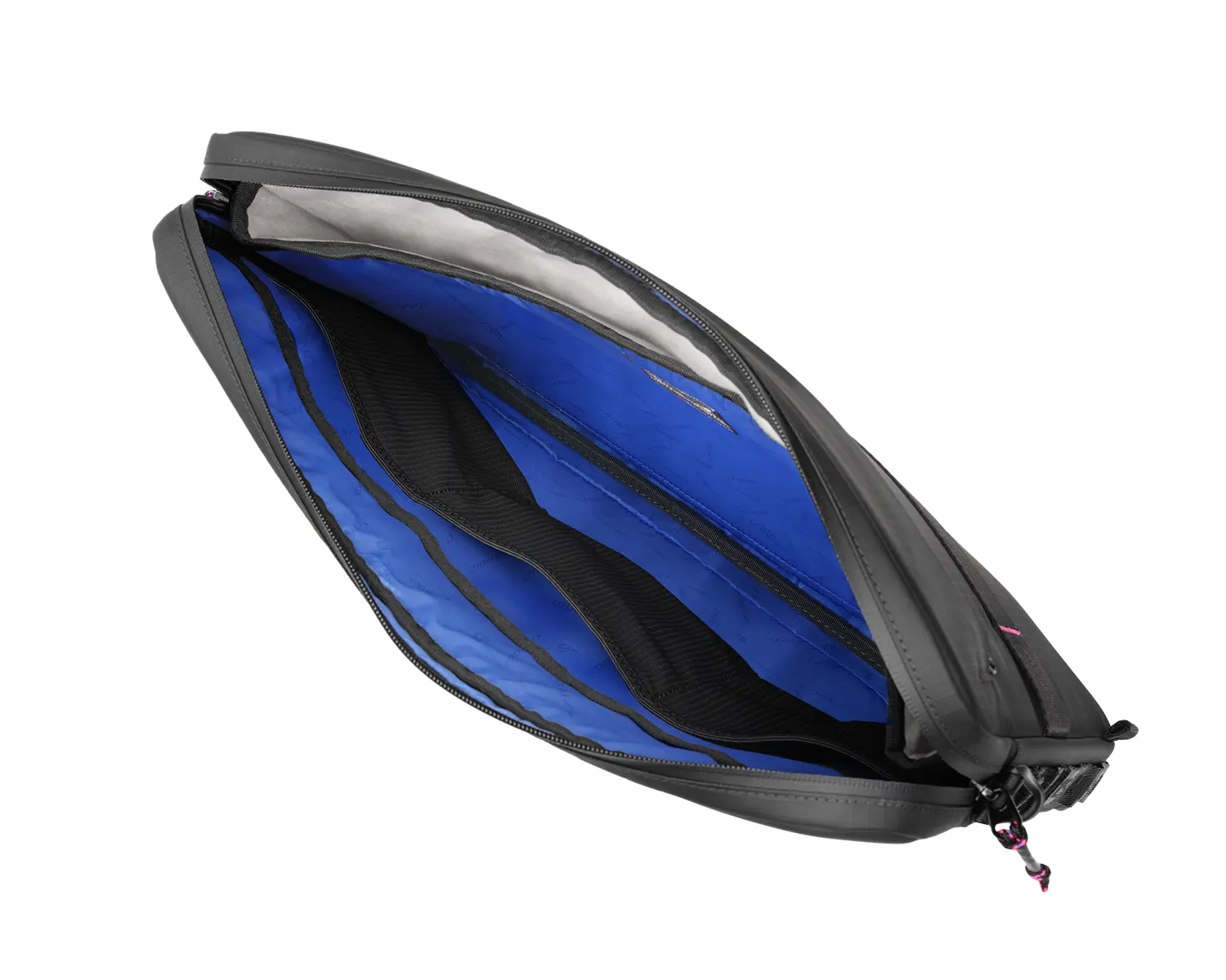 A top-down view of the ROG SLASH Sleeve Bag 4.0, with a clear view into the main compartment.