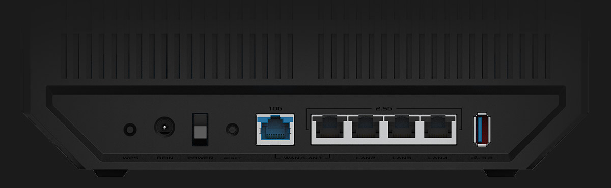 RT-BE92 back side showing I/O ports.