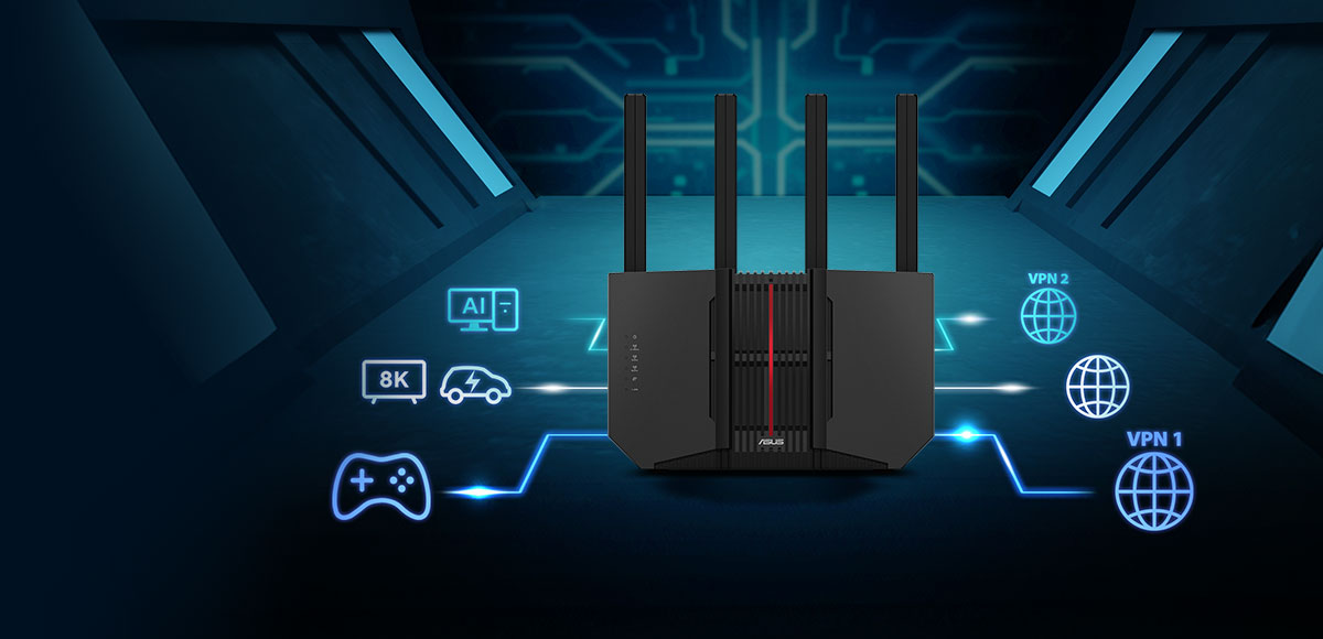 Three VPN tunnels under RT-BE92U front angle view