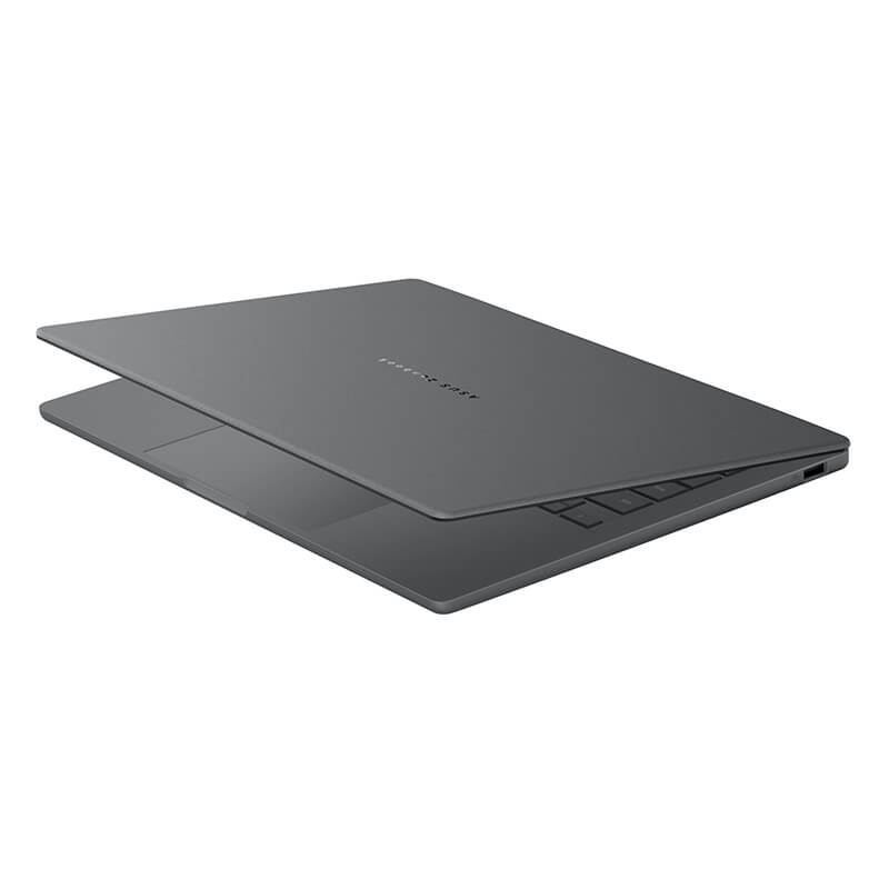 An Iceland gray ASUS ASUS Zenbook A14 is open slightly and facing left.