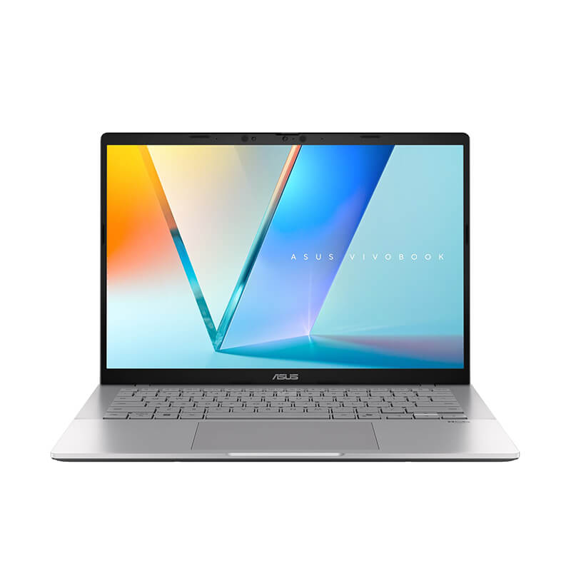 An ASUS Vivobook S14 is open and facing forward.