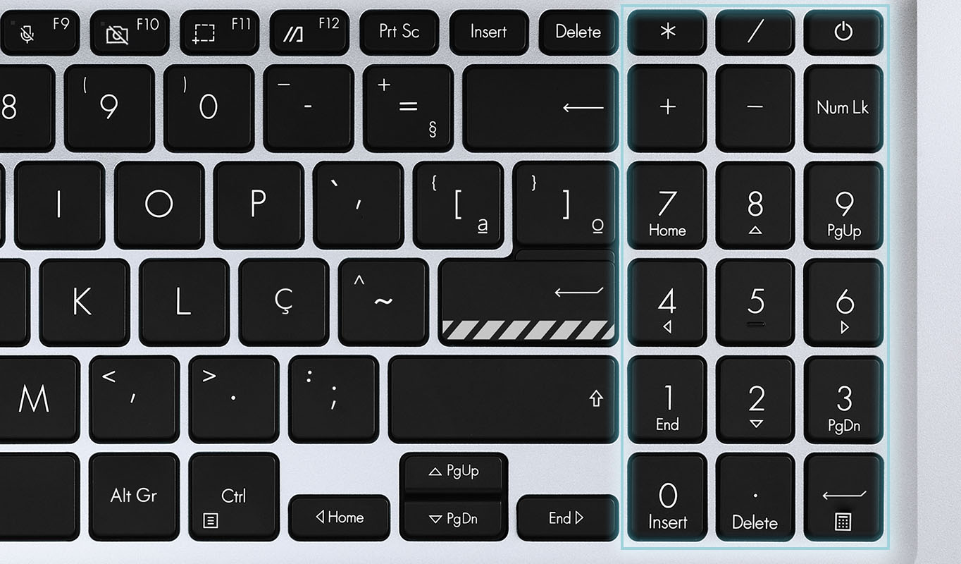 A top-down view of numeric keypad is shown with calculator hotkeys.