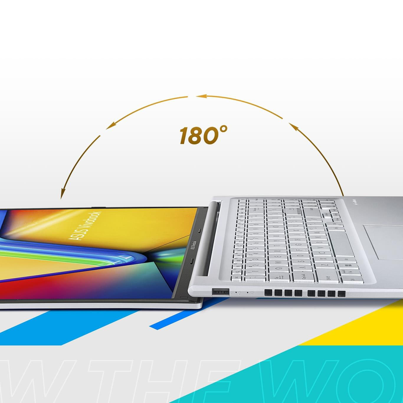 Vivobook 16 opened up to 180 degrees.