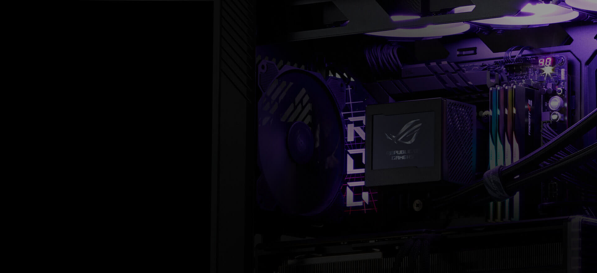 ROG Ryujin III 360 ARGB Extreme White Edition Water block area with a PC build background.