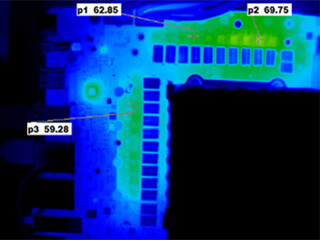 Heat situation of the ROG Crosshair X870E Hero with the VRM Fan in use.