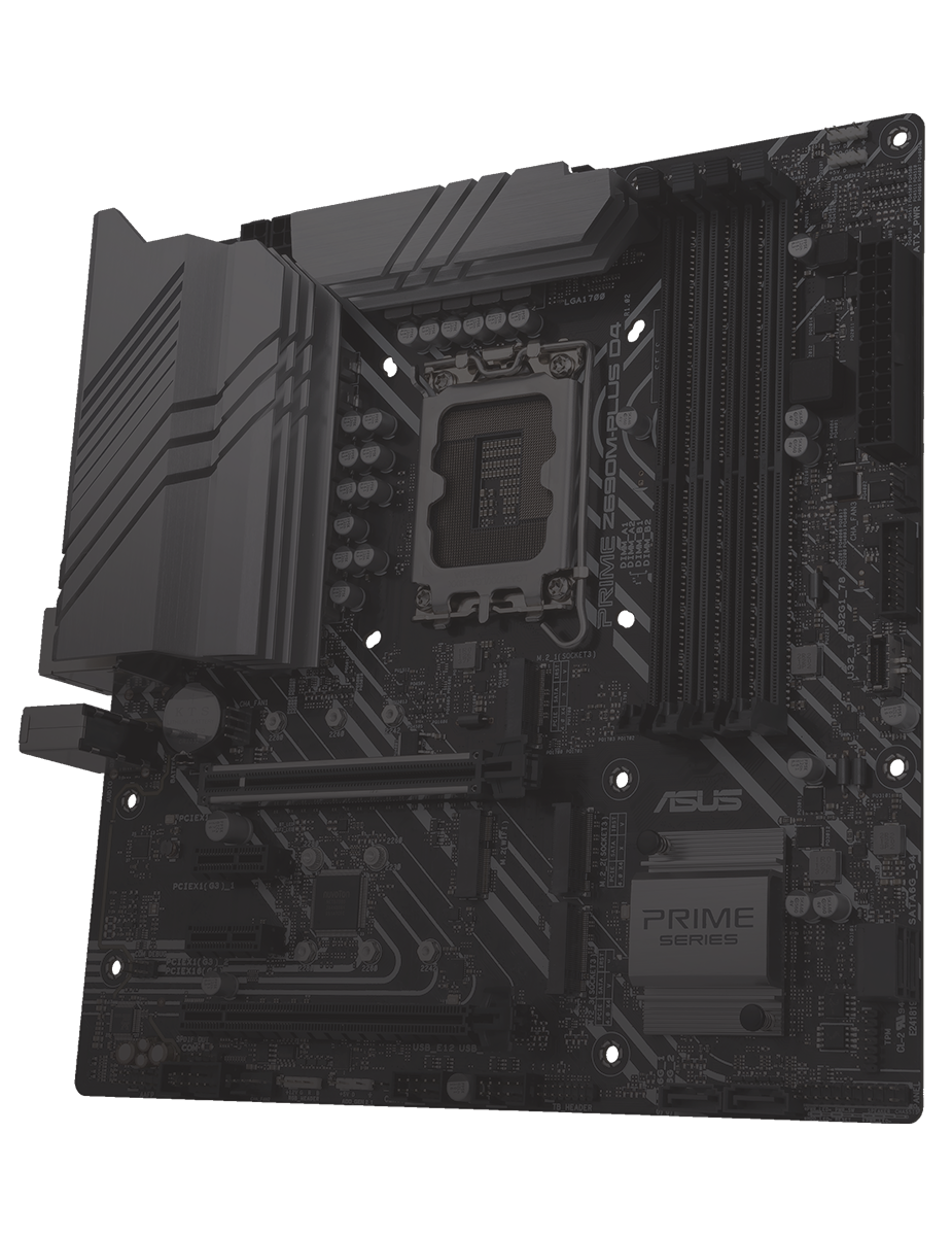 The PRIME Z690M-Plus D4 motherboard offers VRM heatsinks.